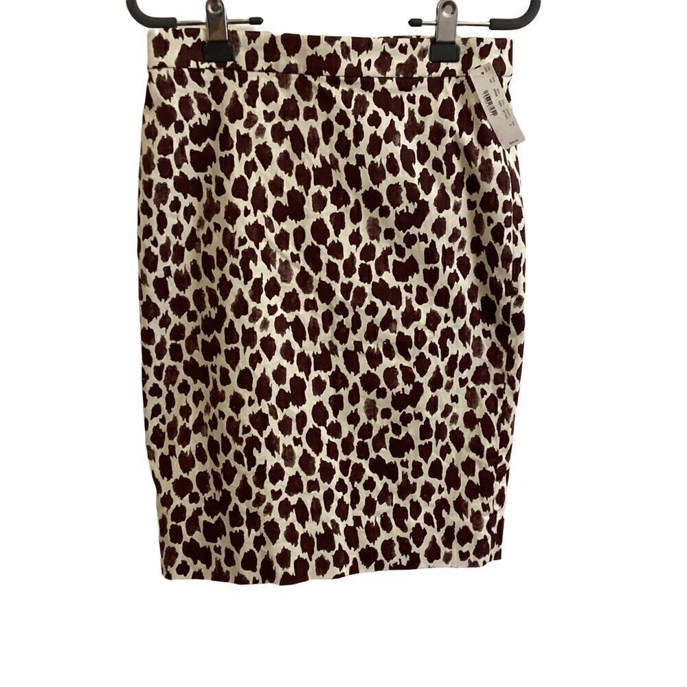 NEW J. Crew No. 2 Pencil Skirt Bi-Stretch Cotton Giraffe Print Size 2